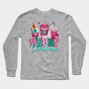 Pink Christmas Coffee Cup Cake Sweet Merry Xmas Long Sleeve T-Shirt